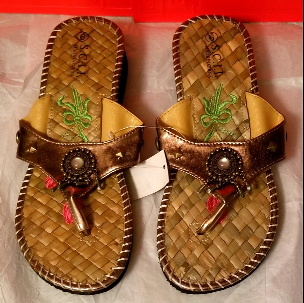 NEW METALLIC AND BAMBOO SANDALS OR SLIPPERS